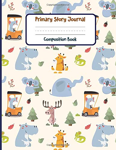 Primary Story Journal Composition Book: Boys Animal Dotted Midline and Picture Space | 100 Story Pages Grades K-2 School Exercise Book |